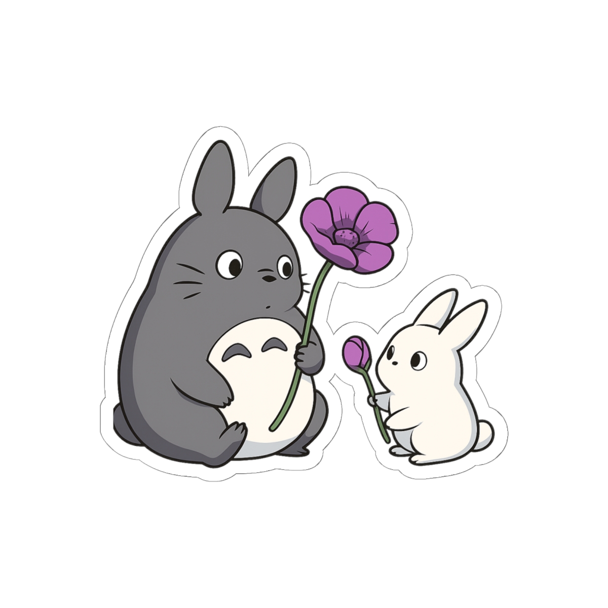 Cute Chibi Totoro Chinchilla Flowers Sticker | Ghibli Fan Vinyl Decal