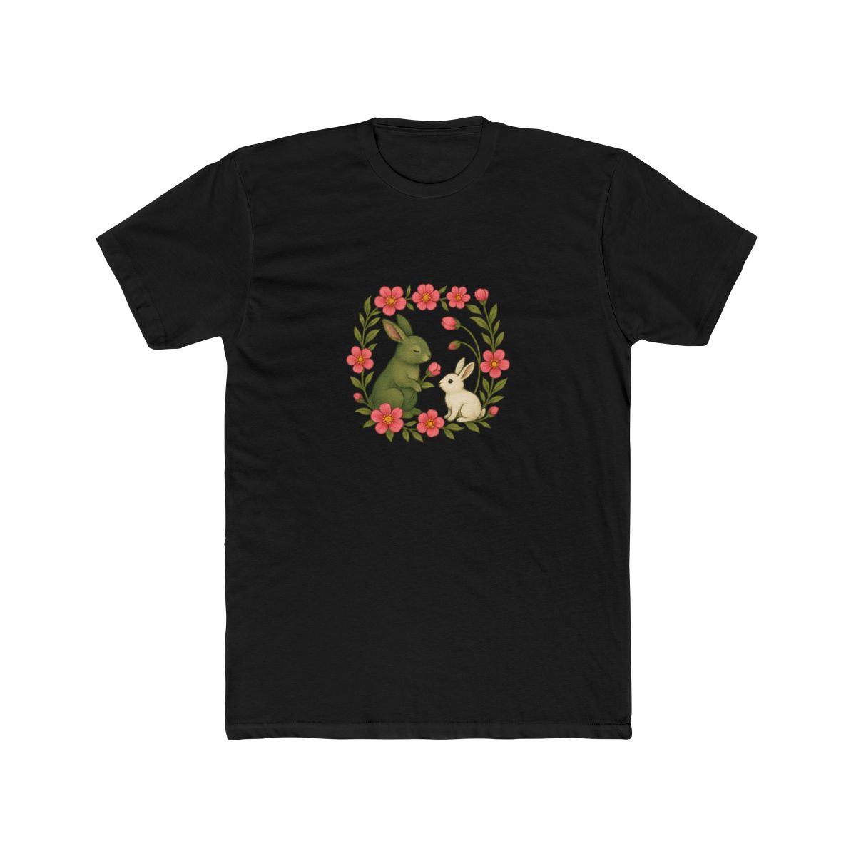 Whimsical Green White Rabbits Pink Floral T Shirt - alternate angle 5, merchandise
