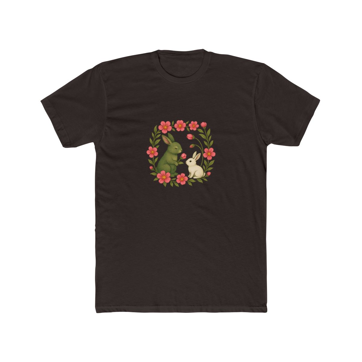 Whimsical Green White Rabbits Pink Floral T Shirt - alternate angle 4, merchandise