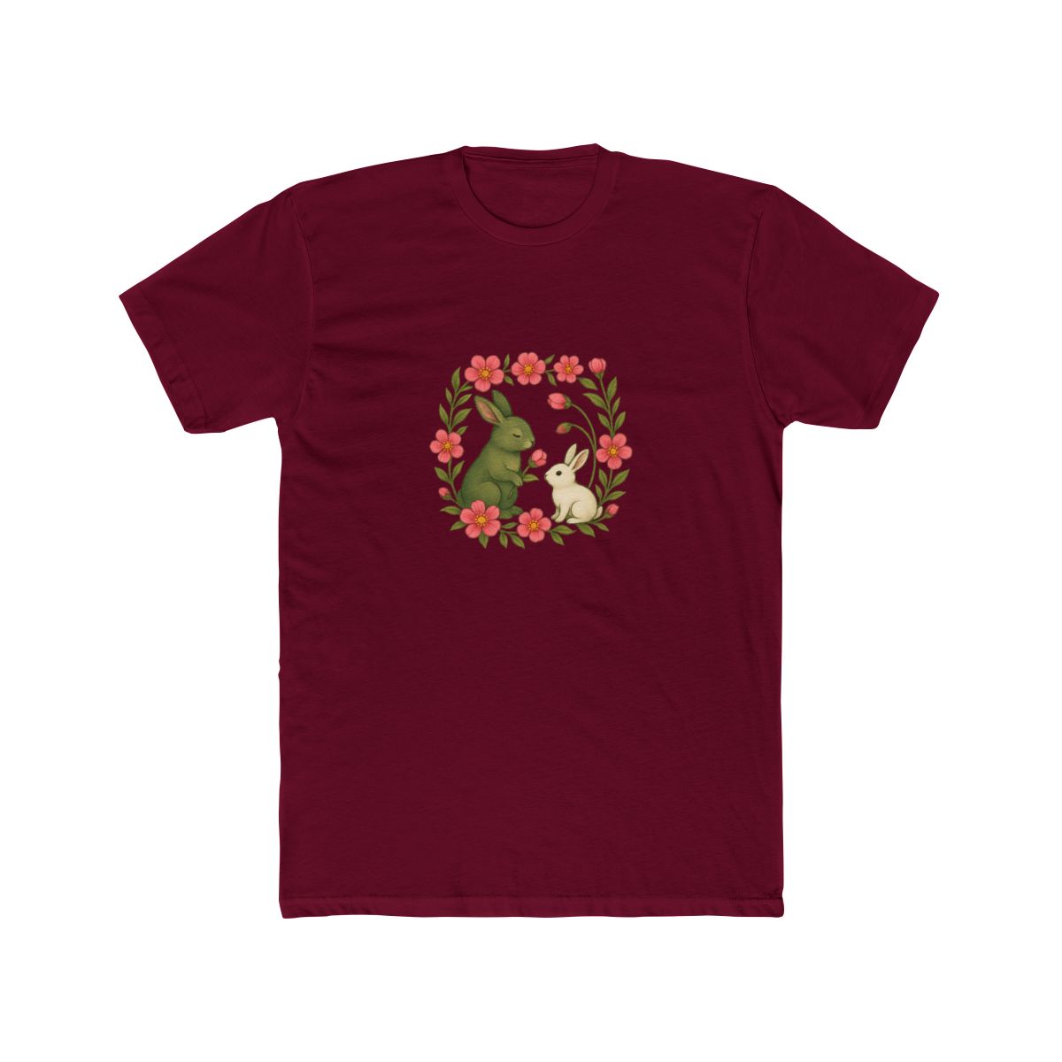 Whimsical Green White Rabbits Pink Floral T Shirt - alternate angle 2, merchandise