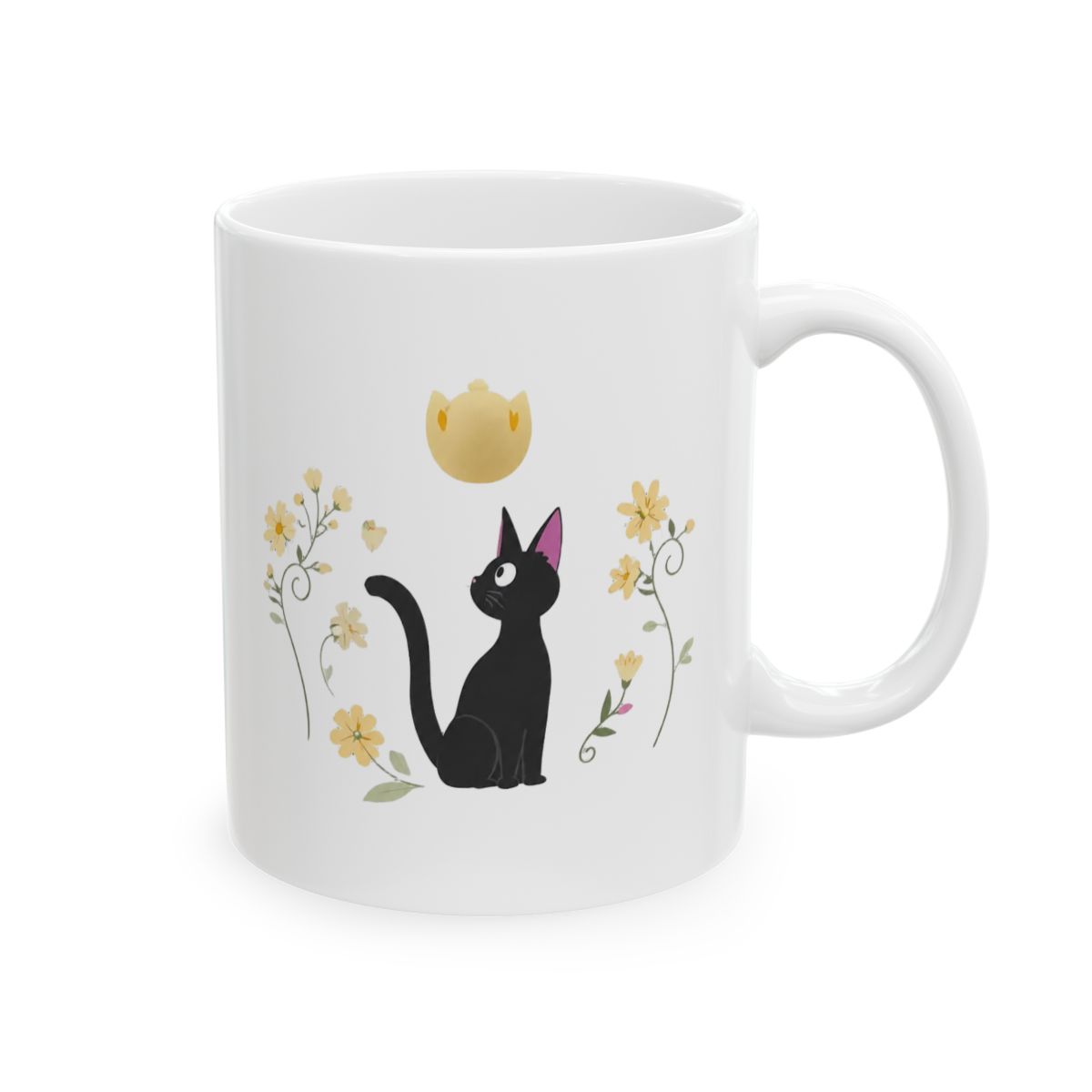 Studio Ghibli® Kiki's Delivery Service Jiji Flowers Glass Mug - Official Mugs & Drinkware merchandise