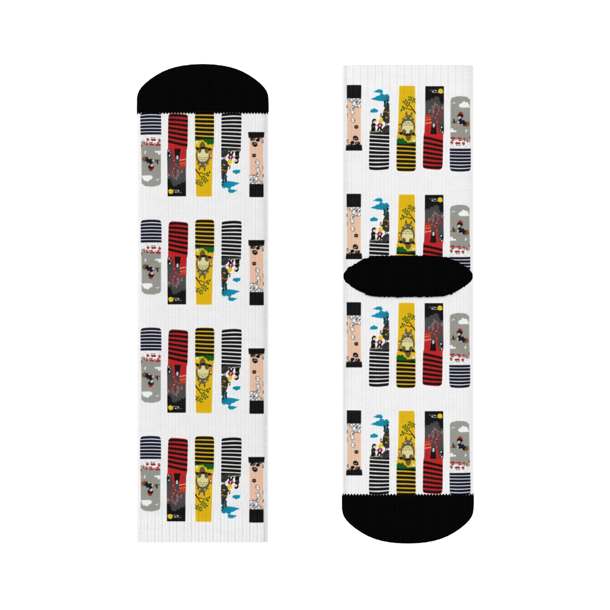 SOCK 5 Pairs Stripe Colorful Patterned Medium High Top Cotton Crew Socks for Women, Kawaii Cartoon Howl, Kiki, ect